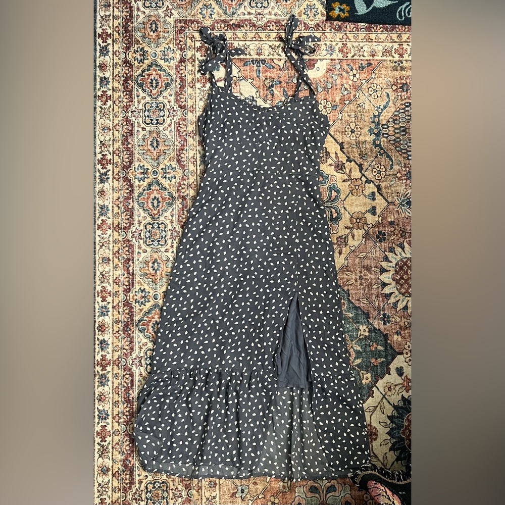 Abercrombie & Fitch Blue Polka Dot slitted Midi Dress, size XS - Picture 4 of 9